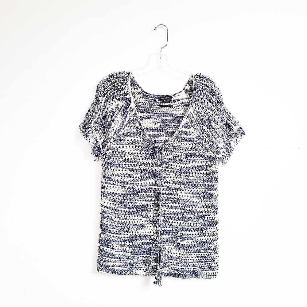 Massimo Dutti Blue/White Fringe Trim Top | S
